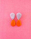 Aretes Doble Pétalo Lila-Naranja