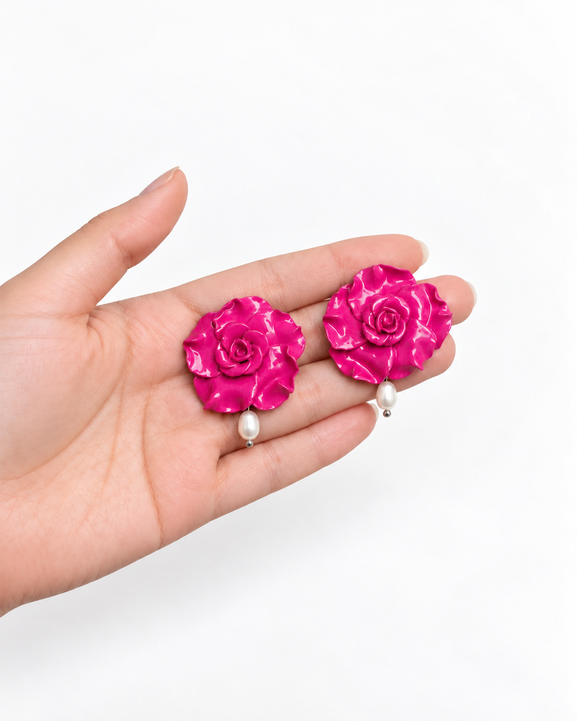 Aretes de rosa fucsia (Mini)