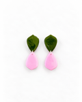 Aretes Doble Pétalo Verde-Rosa