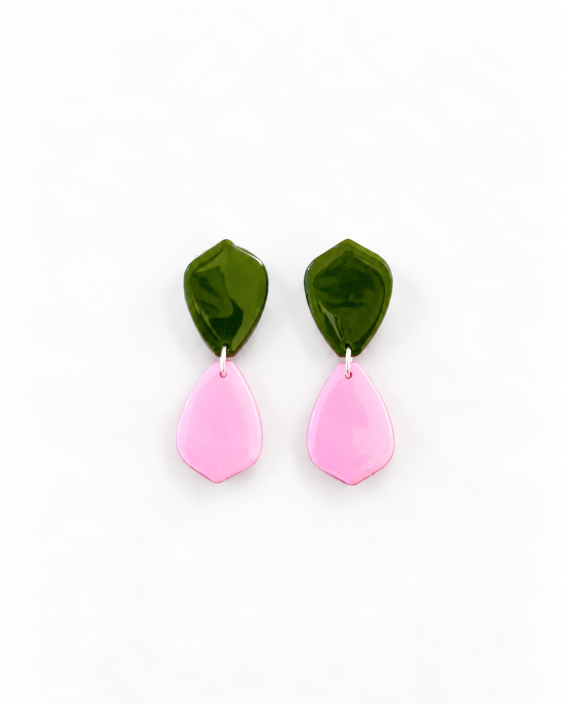 Aretes Doble Pétalo Verde-Rosa