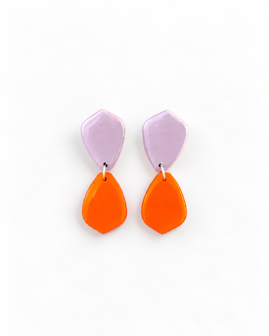Aretes Doble Pétalo Lila-Naranja