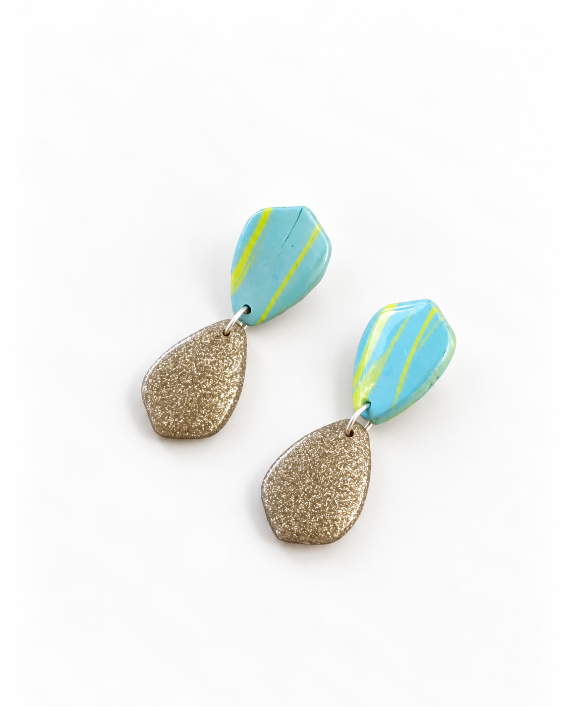 Aretes Doble Pétalo Celeste-Plata