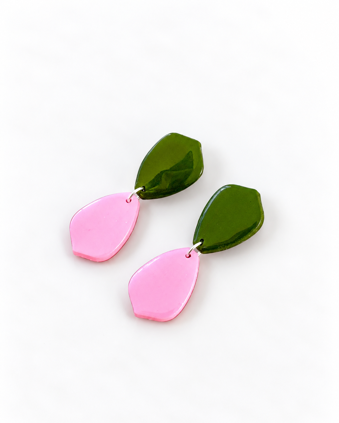 Aretes Doble Pétalo Verde-Rosa