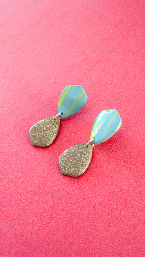 Aretes Doble Pétalo Celeste-Plata