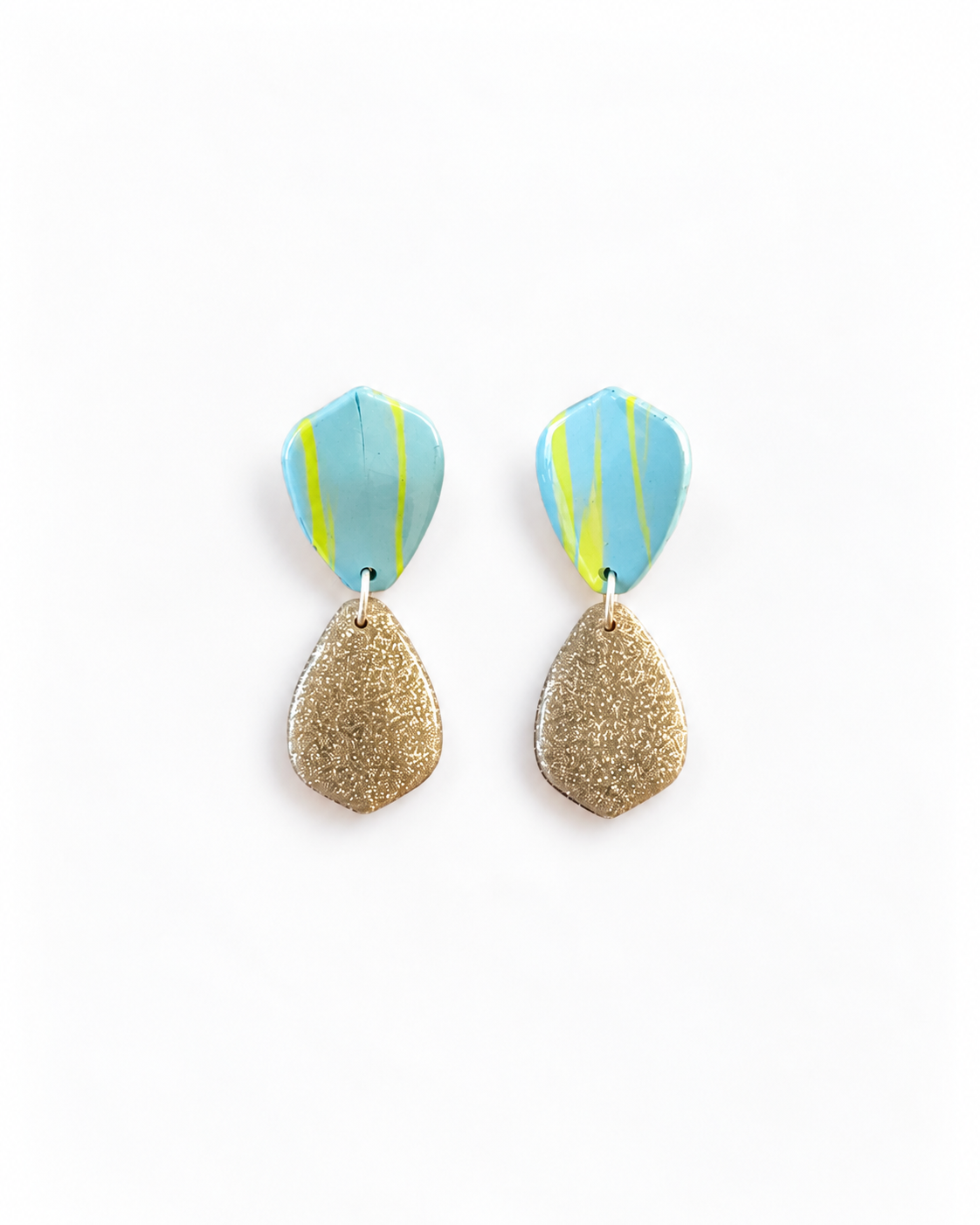 Aretes Doble Pétalo Celeste-Plata