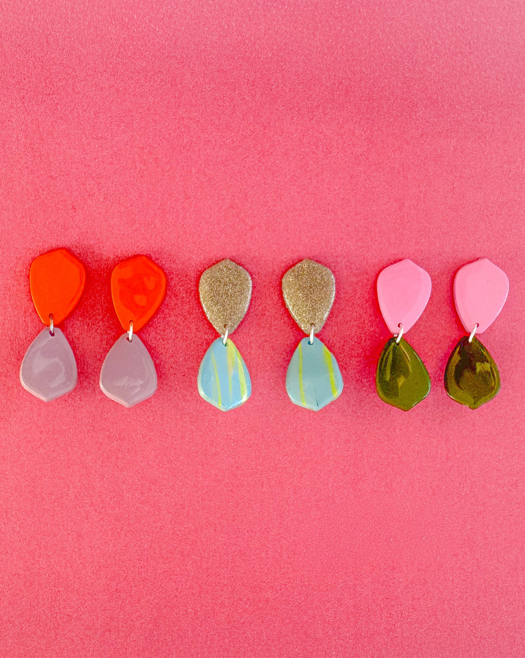 Aretes Doble Pétalo Lila-Naranja