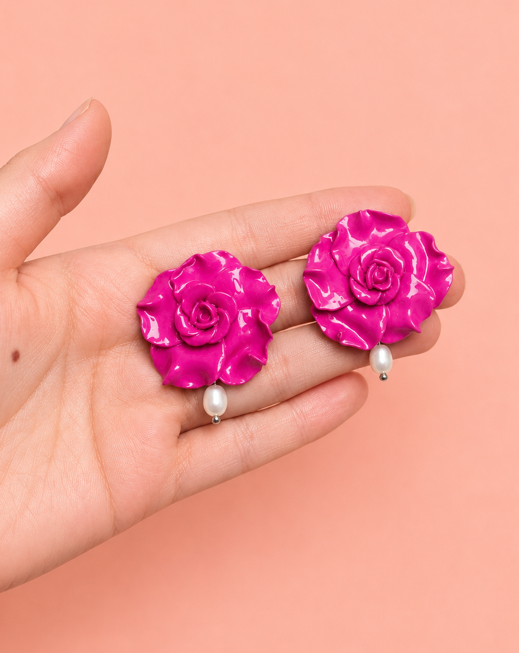 Aretes de rosa fucsia (Mini)